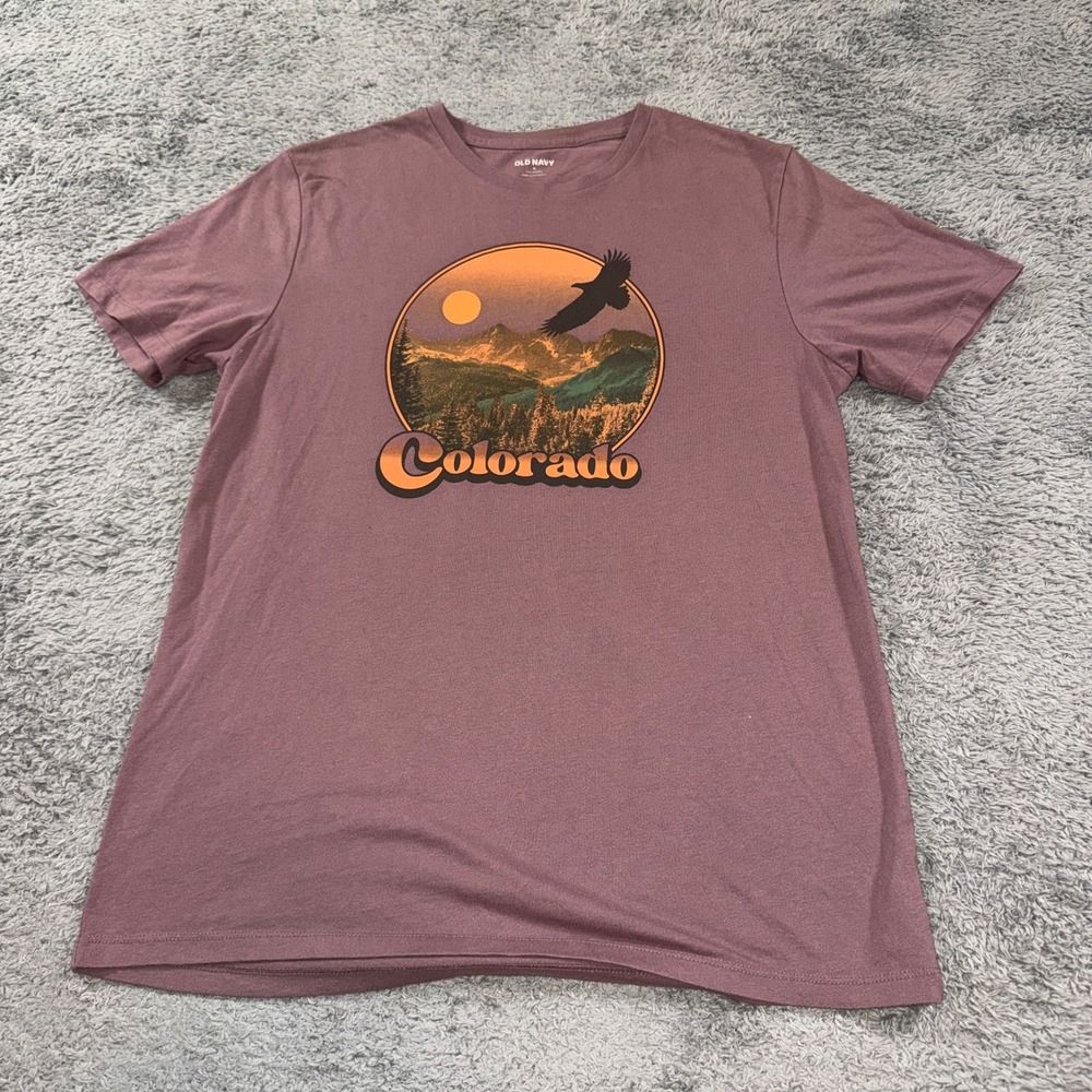 Old Navy Mens Colorado Graphic T Shirt Medium Mauve Purple Soft Washed Cotton